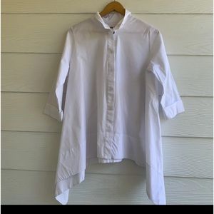 Planet By Lauren G Button Down White Swing Tunic Shirt One Size Asymmetrical Hem